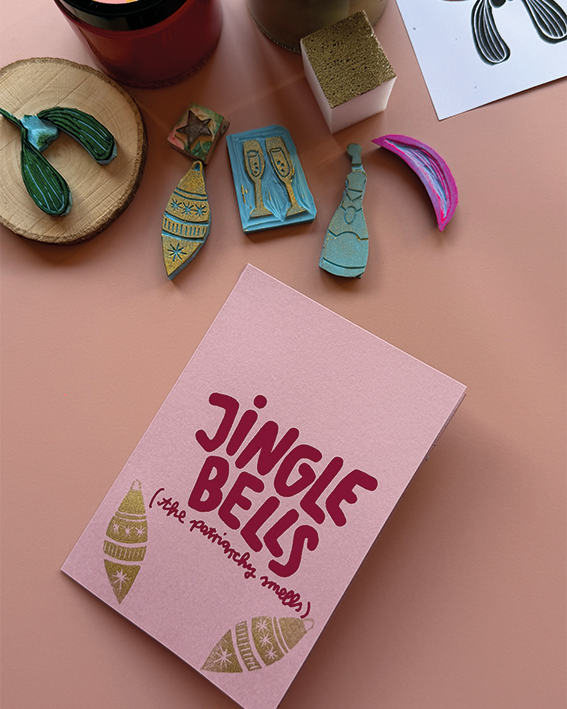 4 feministische X-MAS Sprüche und Stempelvorlage