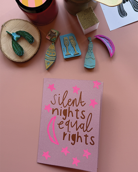 4 feministische X-MAS Sprüche und Stempelvorlage