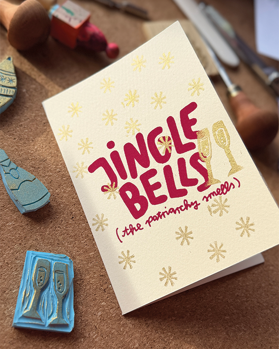 4 feministische X-MAS Sprüche und Stempelvorlage